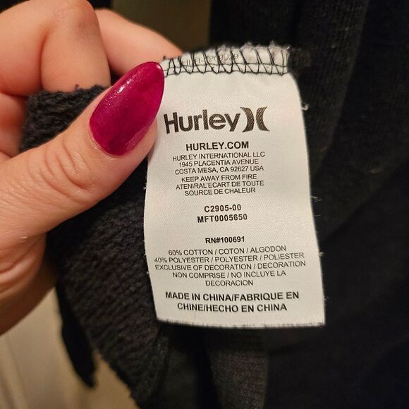 HURLEY MEN'S BLACK PULL-OVER SWEATSHIRT W/SHADOW LOGO Size Large - Picture 4 of 5